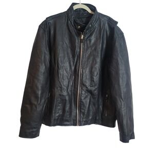 Interstate Leather Men Black Genuine Leather Biker Cafe Racer Jacket XXL Vintage